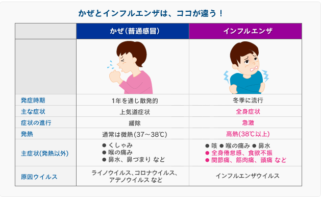 風邪とインフルエンザの違いについて